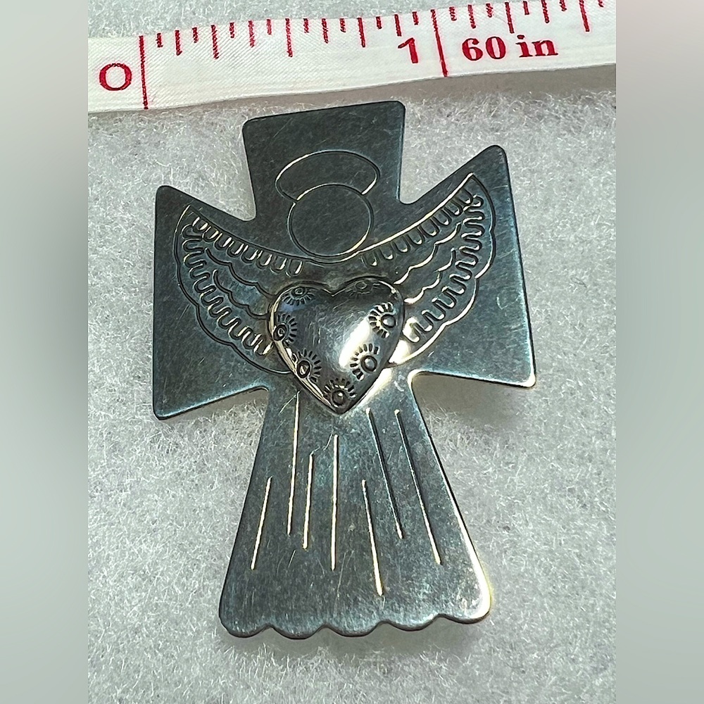 Relios Heart Angel Cross Sterling Silver Brooch